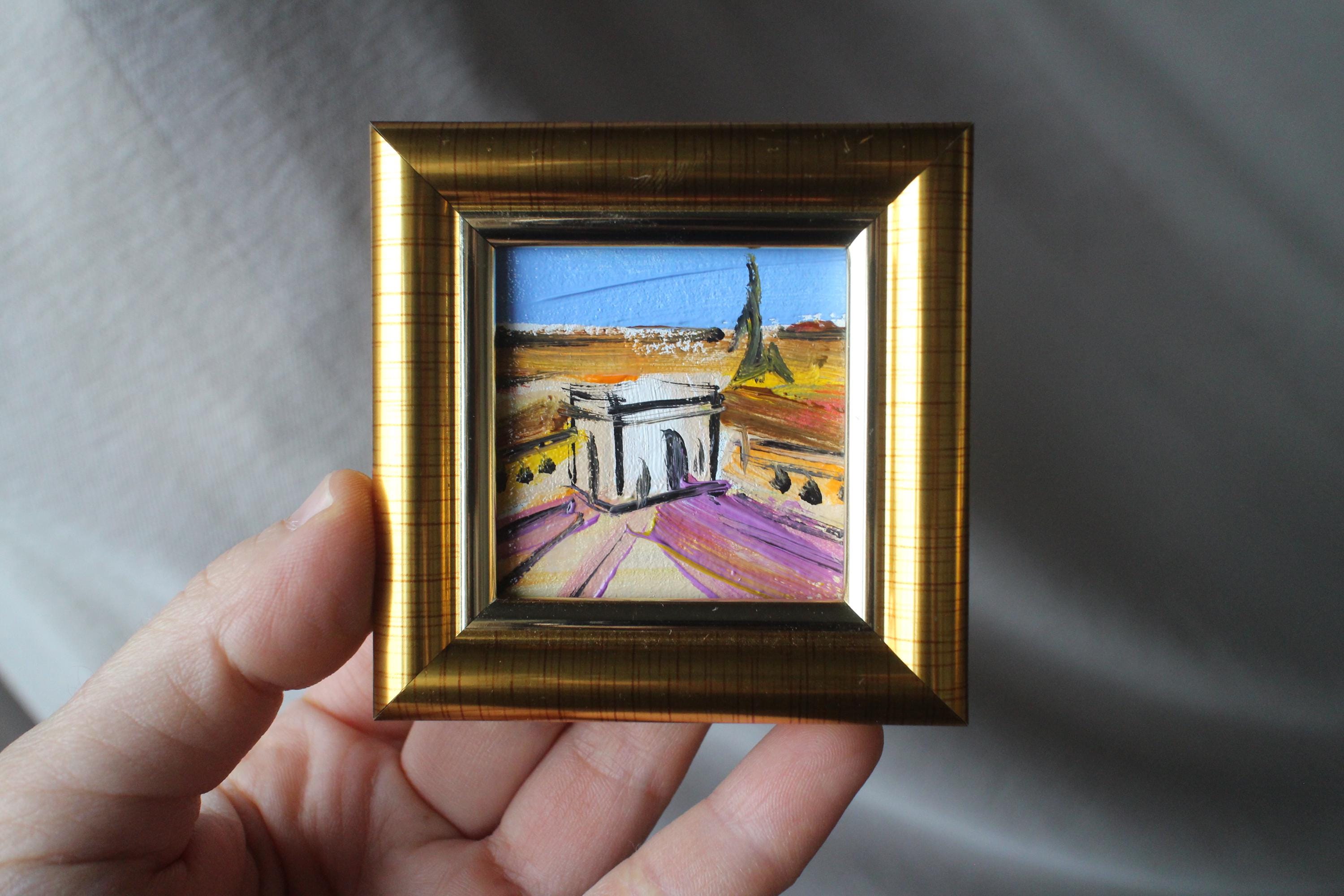 パリ凱旋門ミニ油絵オリジナル額入り2x2ギフト - Etsy 日本