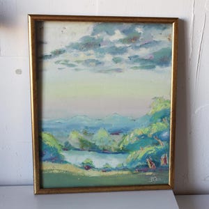 Summer Lake Oil Painting framed 16x20 Landscape Original Art On Canvas Summer Nature Painting Green Forest Trees Wild Flowers