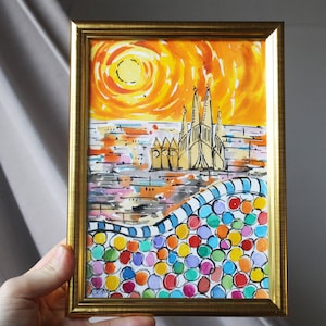 Sagrada Familia Barcelona painting watercolor original framed Barcelona painting Sagrada Familia in Small Painting Wall Art Decor Painting