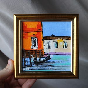 Pintura a óleo de Veneza original emoldurada 4x4 Arquitetura de Veneza Grande Canal de Veneza Veneza Arte de parede de Veneza