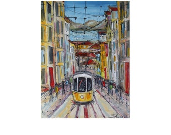 Digital Prints Tram Portugal Lisbon oil painting Printable Wall Art Print Set