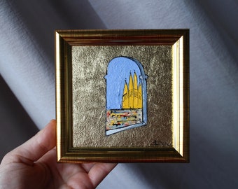 Sagrada Familia Painting: Barcelona Gold Leaf Art, Framed 4x4