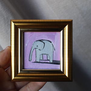 Pintura al óleo de elefante 2x2 pintura original enmarcada pintura original enmarcada