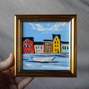 Copenhagen oil painting original framed 4x4 Kopenhagen cityscape Denmark Oil Painting on canvas