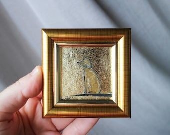 Framed Groodle Dog Oil Painting with Gold Leaf (2x2)