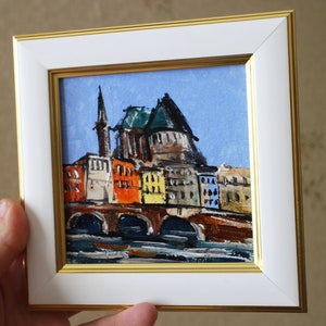 Amsterdam Oil painting framed 4x4 in Holland cityscape Original Handmade Oil Painting on canvas Amsterdam Painting Holland Wall Art