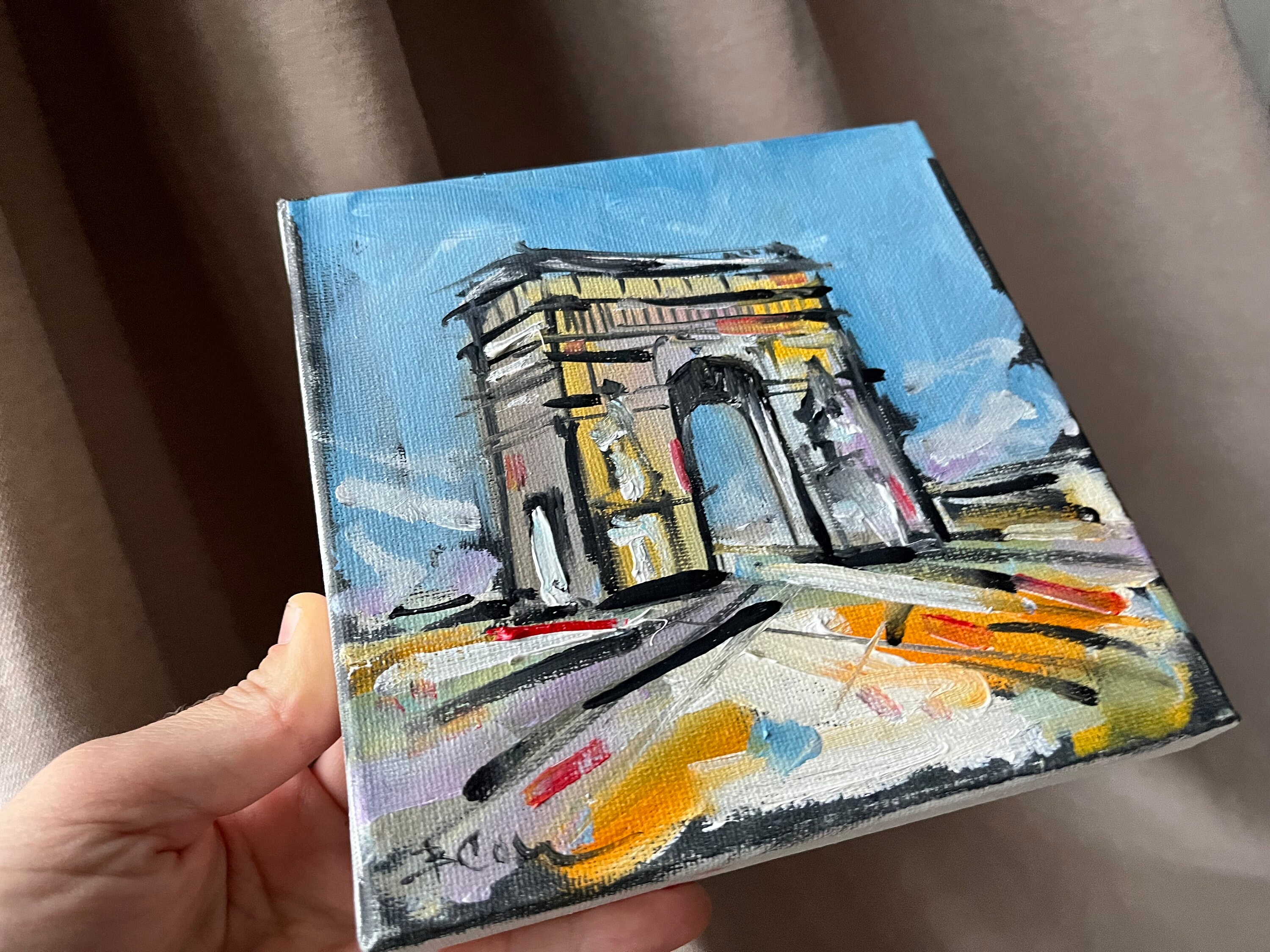 手書き油絵 パリの風景 凱旋門 額付 絵画 インテリア cf951d68aa9b545224feb11c501ac8