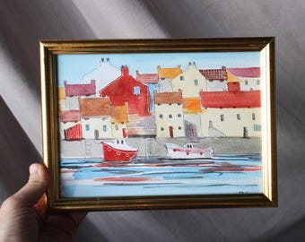 Old City Watercolor Painting: Harbor Town Art, Original A5 Sketch