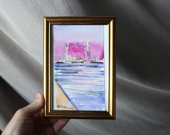 原画#3623 ビッグベン　雨　ロンドン　水彩画　ドローイング　絵画　絵　アート 英国、ビッグベン・ロンドン（イギリス、イギリス）の水彩画