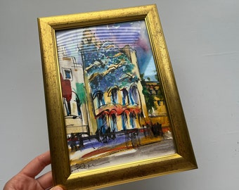 Casa Batllo Barcelona sketch painting framed watercolor original Barcelona painting Sagrada Familia in Small Painting Wall Art Decor