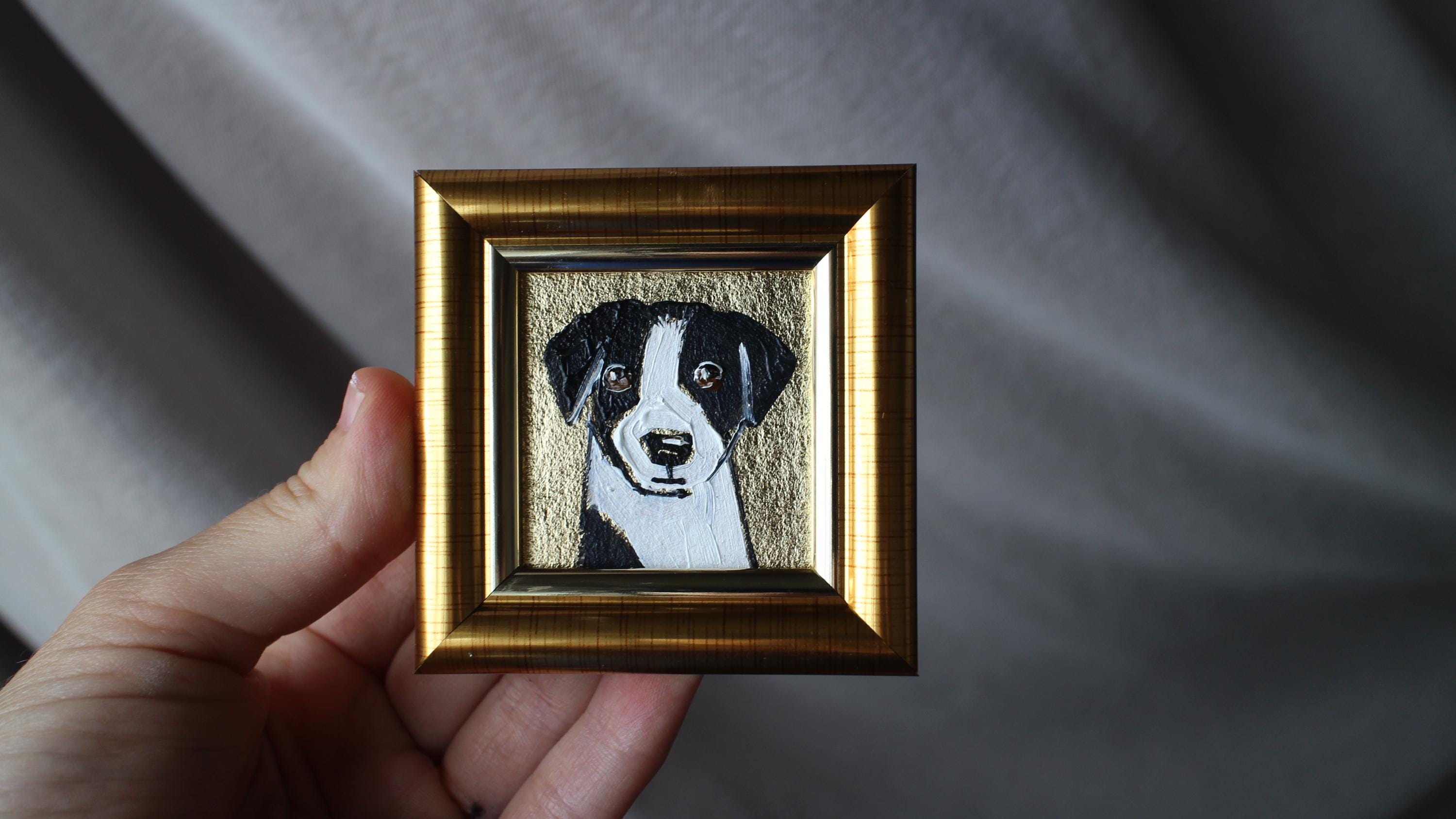 Antique dog painting gold frame - Etsy 日本