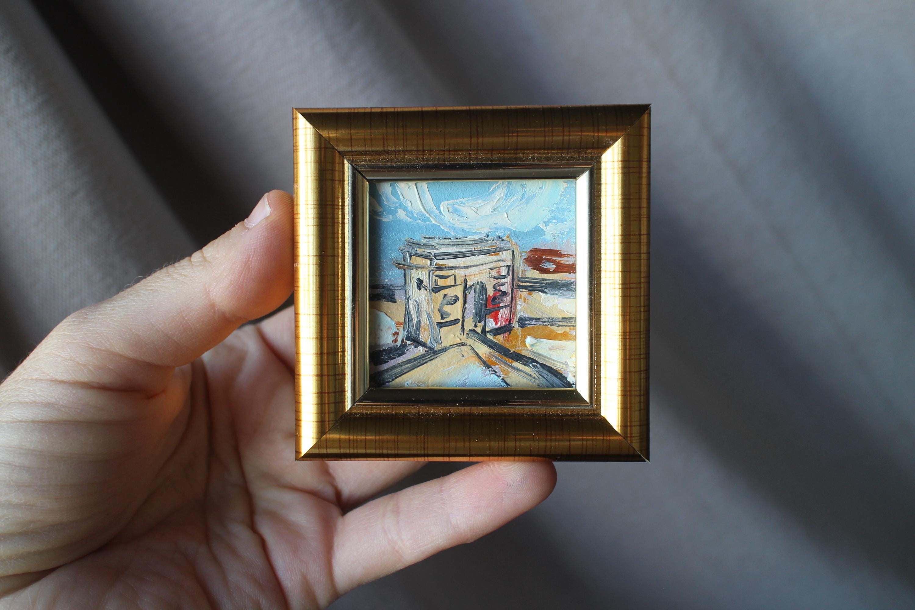 パリ凱旋門ミニ油絵オリジナル額入り2x2ギフト - Etsy 日本