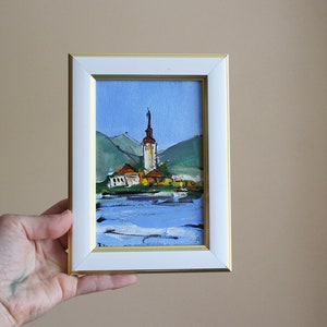 Bleder See aus Ljubljana Slowenien Ölgemälde gerahmt 10x15 cm 10x15 cm Stadtbild Straßen architektur Moderne Kunst OriginalGemälde