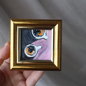 Framed Coffee Cup Oil Painting: Still Life Kitchen Art