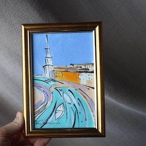 Séville Andalousie Espagne peinture à l'huile originale encadrée 4 x 6 Art moderne peinture originale