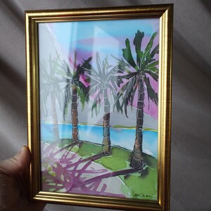 Hawaii Painting Beaches watercolor painting original framed Seascape Tropical Palm Tree sunshine filled weekend image 3