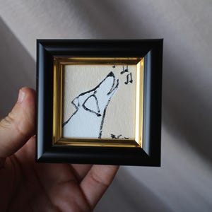 The dog sings Oil Painting, Framed Dog Portrait (2x2)