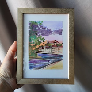 Montenegro watercolor painting framed original, Montenegro sketch painting, Montenegro in Small Painting Wall Art Decor Painting