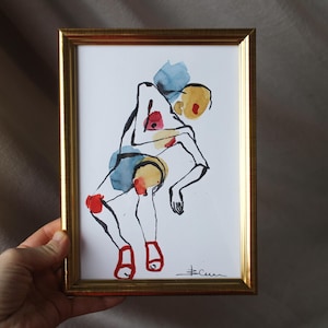 Gerahmte Frau Portrait Gemälde: Original Aquarell Kunst