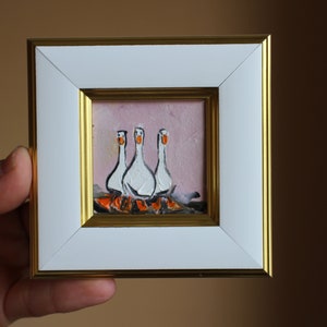 Anser gooses oil Painting original painting framed white geese painting original framed illustration home decor wall art