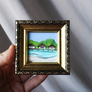 Le Meridien Bora Bora oil painting original framed  ocean Small Painting Wall Art Decor Painting