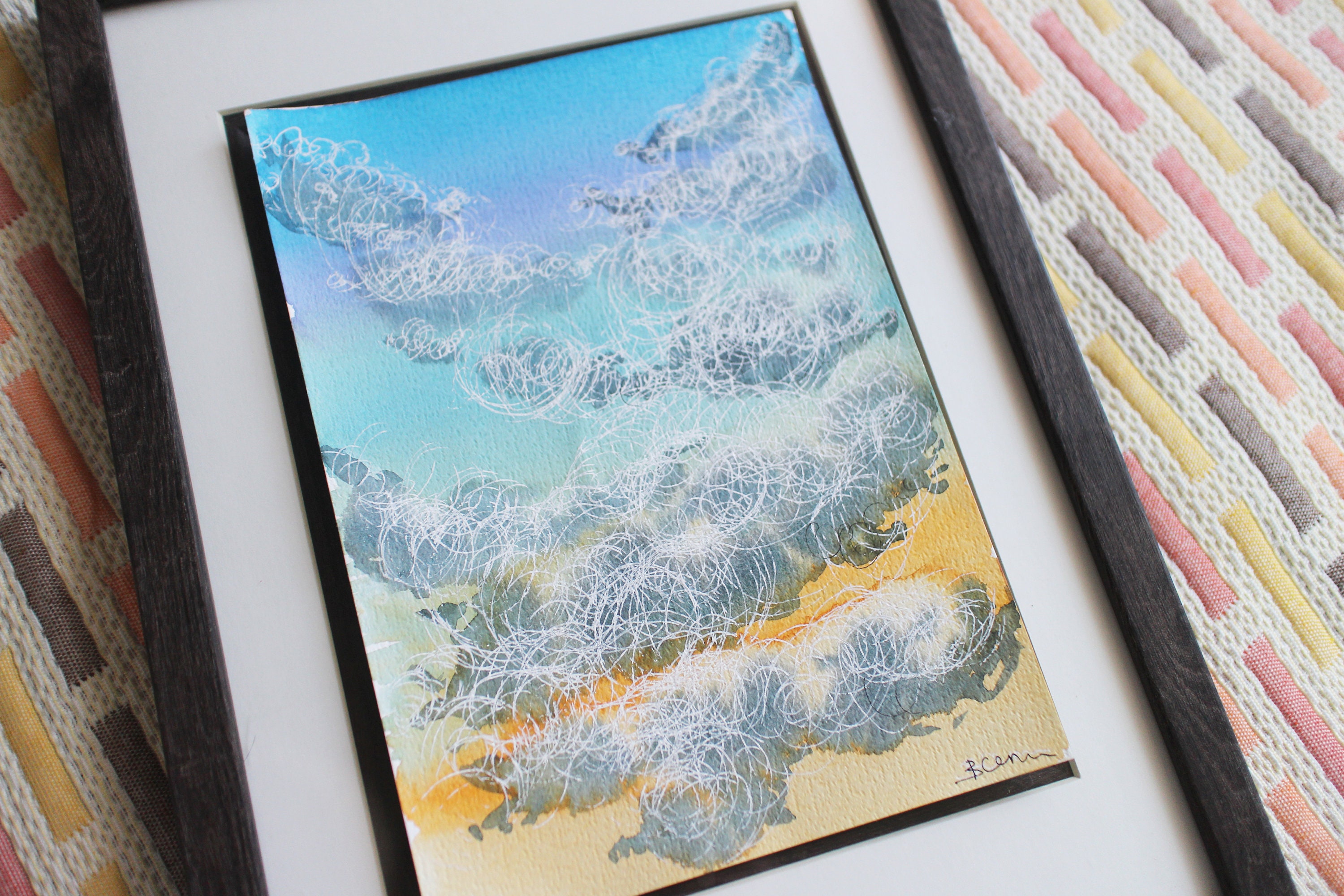 Sky Clouds Watercolor Painting Original Framed Sunshine - Etsy