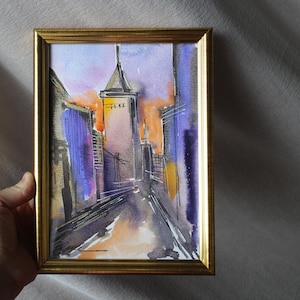 New York street painting NYC impression watercolor original framed New York City framed watercolor
