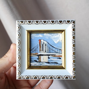 Brooklyn Bridge oil Painting framed original 2x2 Manhattan New York America Painting Oil painting New York Brooklyn Bridge