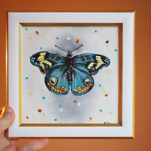 Butterfly realism oil painting original framed, butterfly painting, Handmade Miniature, original oil painting, Butterfly, Gift for Her