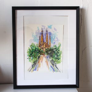 Sagrada Familia Barcelona painting framed watercolor original, Barcelona painting, Sagrada Familia in Small Painting Wall Art Decor Painting