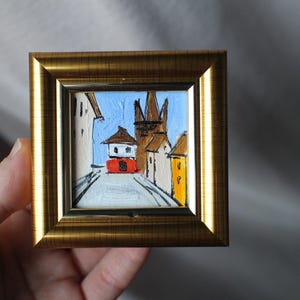 Romênia paisagem urbana rua arquitetura castelo pintura a óleo original emoldurado 2x2 castelo na montanha esboço pintura a óleo