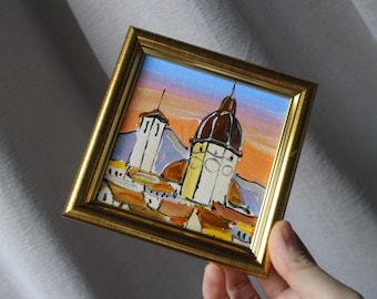 Florence oil painting original painting framed 4x4 Florence sketch Painting Florence Wall Art Decor gift