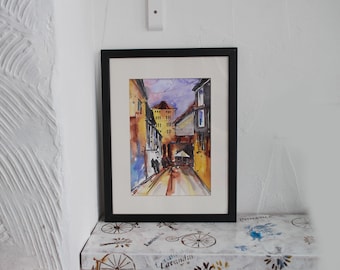 Lucca Italien Aquarell Gemälde original gerahmt, Lucca Italien Gemälde, Lucca Wand Kunst Dekor, Geschenk für sie Mama