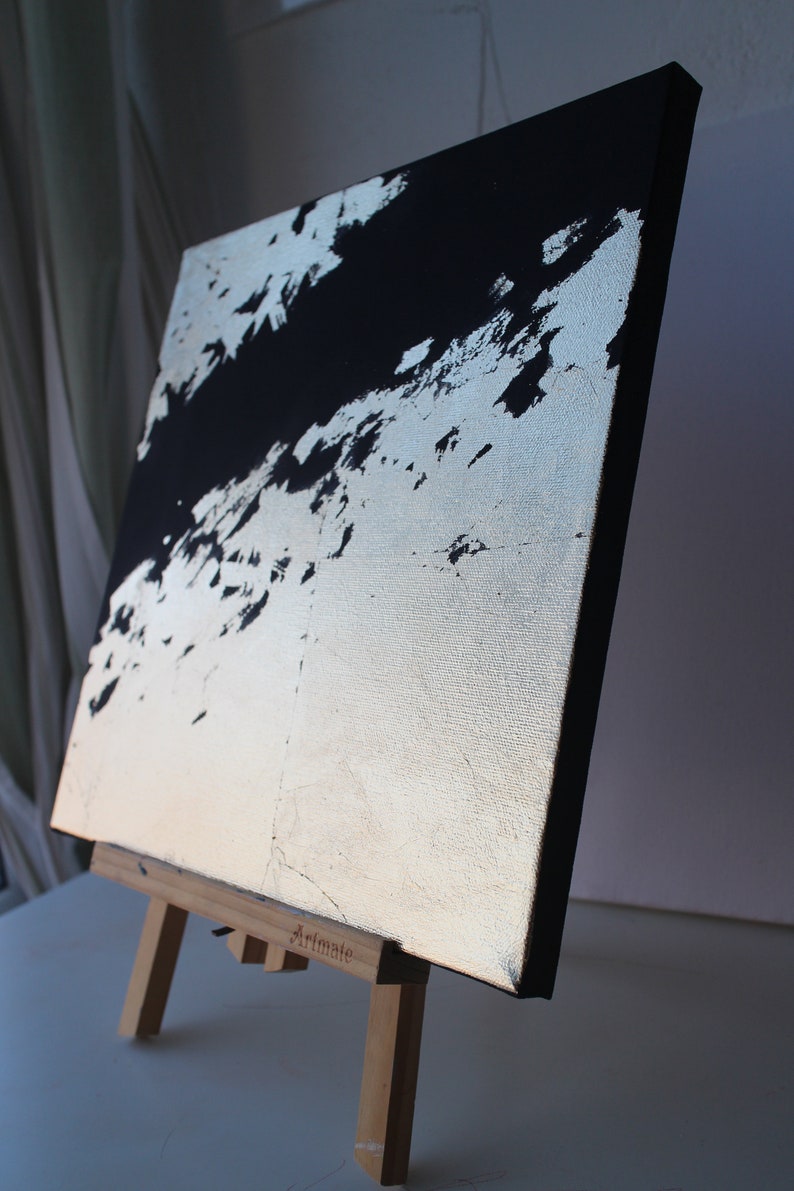 Black Gold Leaf Art Black Abstract Painting Large Abstract Etsy