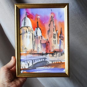 Antwerpen street sketch watercolor Belgium Original watercolor painting framed Belgium cityscape watercolor