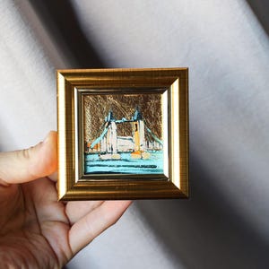 London Tower Bridge oil painting framed original with gold leaf Original Handmade Small Oil Painting