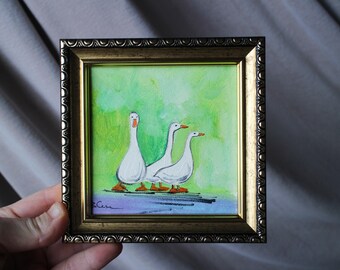 Gans Anser Gänse Ölgemälde original gerahmt 100x120 weiß Gänse Ölgemälde original gerahmt Illustration home decor Wand Kunst