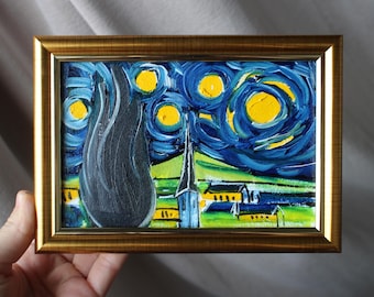 本物 星月夜 複製画 ローヌ川の星月夜 ゴッホ 立体複製名画 複製画 F6