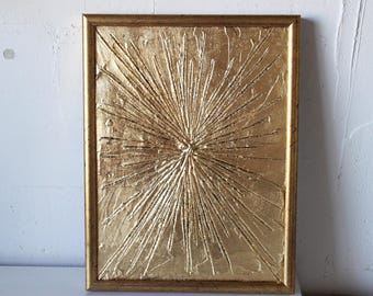 Gold Leaf Abstract Painting: Textured Gold Art, Framed 12x16
