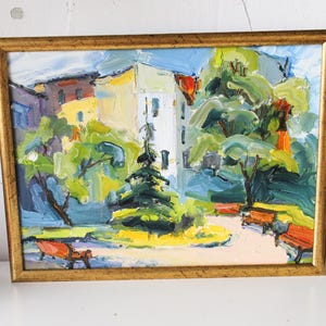 Árvores no parque Paisagem pinheiros original 12x16 em Pintura a óleo Natureza Pintura de paisagem Floresta Lago Pintura original Floresta