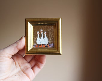 Anser white goose oil Painting original painting framed white geese painting original framed illustration home decor wall art