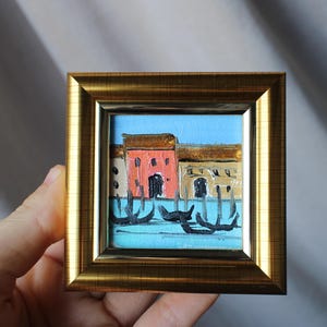 額入りミラノ大聖堂油絵：イタリア旅行アート（4 x 4インチ） - Etsy 日本