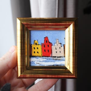 Amsterdam Oil painting framed original 2x2 in Holland cityscape, Handmade Oil Painting on canvas, Amsterdam Painting, Holland Wall Art