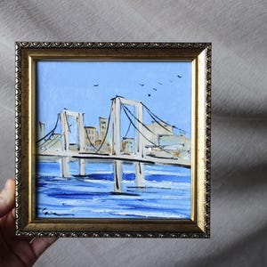 Verrazzano-Narrows Bridge oil Painting framed original 6x6 Manhattan New York America Painting Oil painting New York Manhattan Wall Art