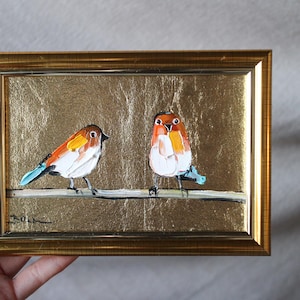 Spatz Vögel Öl Gemälde mit Blattgold umrahmt 100x150 Blatt Gold Textur Wand Kunst Öl Gemälde auf Leinwand