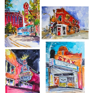 Digital Prints Memphis Tennessee BB King Sun Studio and Stax Museum Orpheus theater watercolor Digital Art Digital Prints