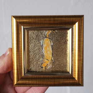 ウィートン・ダックスフントの油絵（金箔貼り）、オリジナル額入り犬の肖像画（2x2）