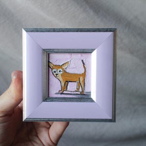 Chihuahua Ölgemälde original gerahmt 2x2 Hund Ölgemälde Welpe Malerei Hundeportrait
