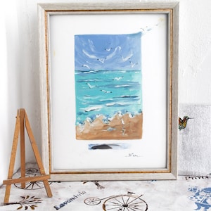 Seascape mar gaivota pintura a óleo original emoldurado pintura a óleo arte moderna presente para a mãe sua pintura do mar