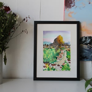 Valencia Spain painting framed watercolor original Calpe Costa Blanca Valencia painting